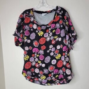 3 /$30 Anthro Blouse Top Small‎ Black Red Floral Short Sleeve Dolan Silk